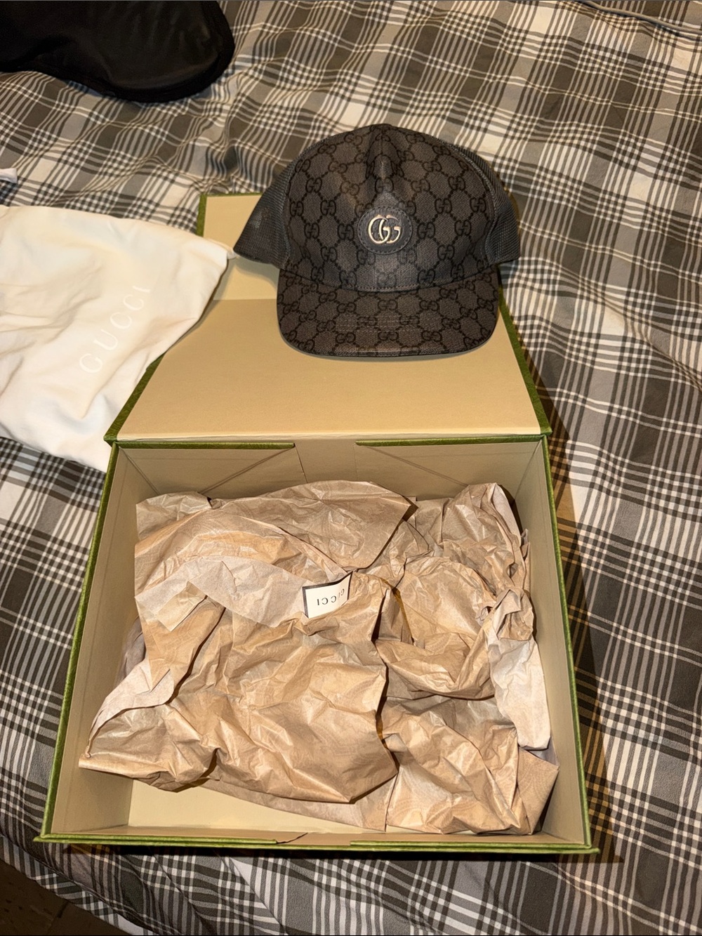 Gucci Black GG Monogram Mesh Baseball Cap with Silver Double G
